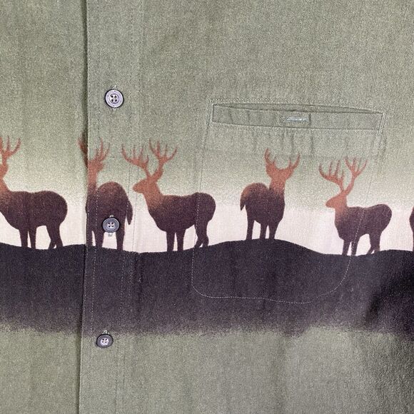 Woolrich Mens Sz 2XL Green Long Sleeve Button Down Graphic Deer Print Shirt - Picture 6 of 12